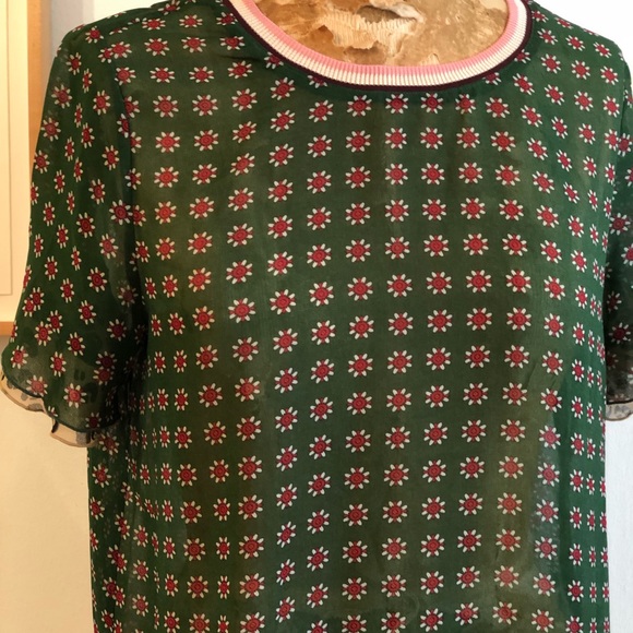 New NWT Scotch Soda Sheer top 145512 ruffles short sleeves print  Size small - Picture 2 of 7